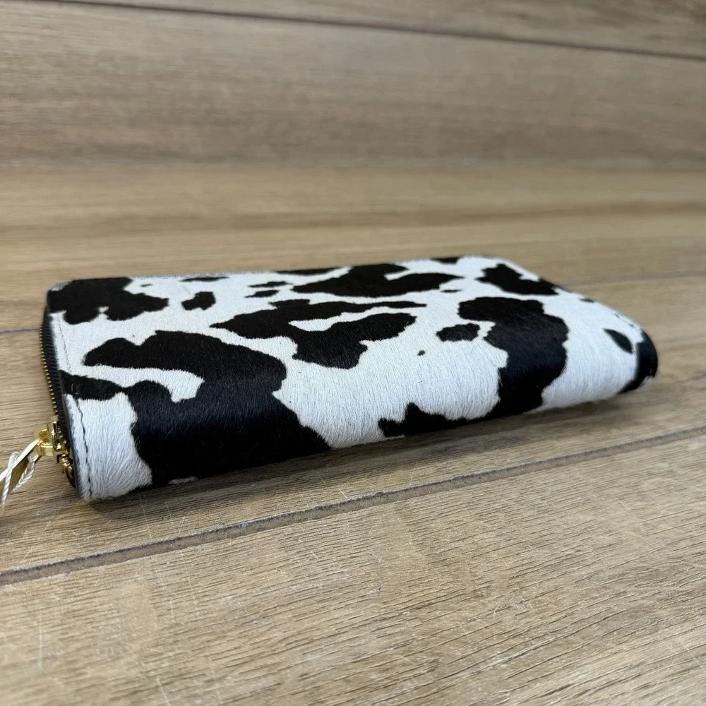 Isadora Leather Cowhide Hair on Hide Zip Around Wallet Italy Western Boho NEW